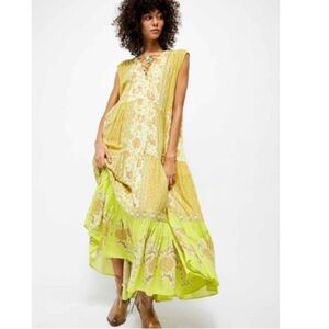 Free People Hanalei Bay Floral Yellow and Green Maxi Dress Size Small